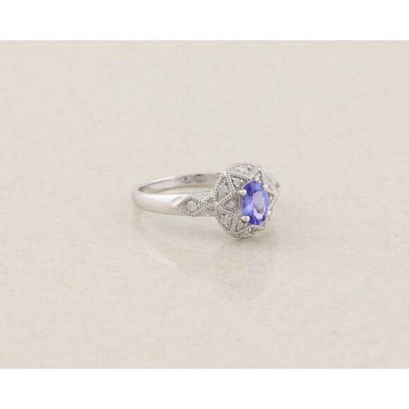 10k White Gold Natural Tanzanite & Diamond Ring Size 8 3/4 - Picture 4 of 8